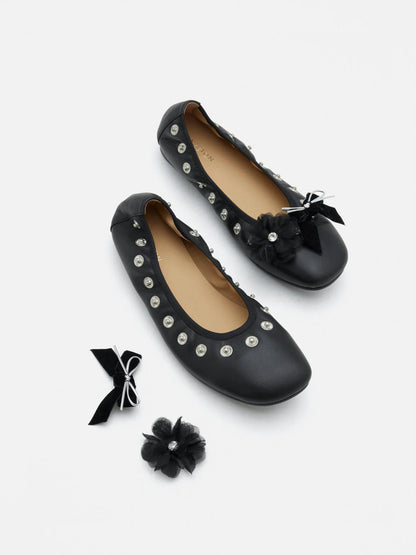 PAZZION, Rolene Clip-Stud Charmed Flats, Black
