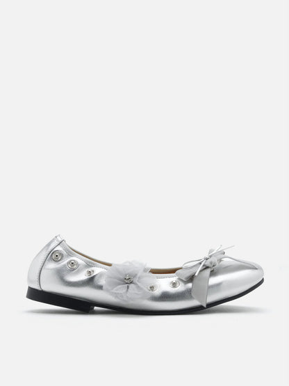 PAZZION, Rolene Clip-Stud Charmed Flats, Silver