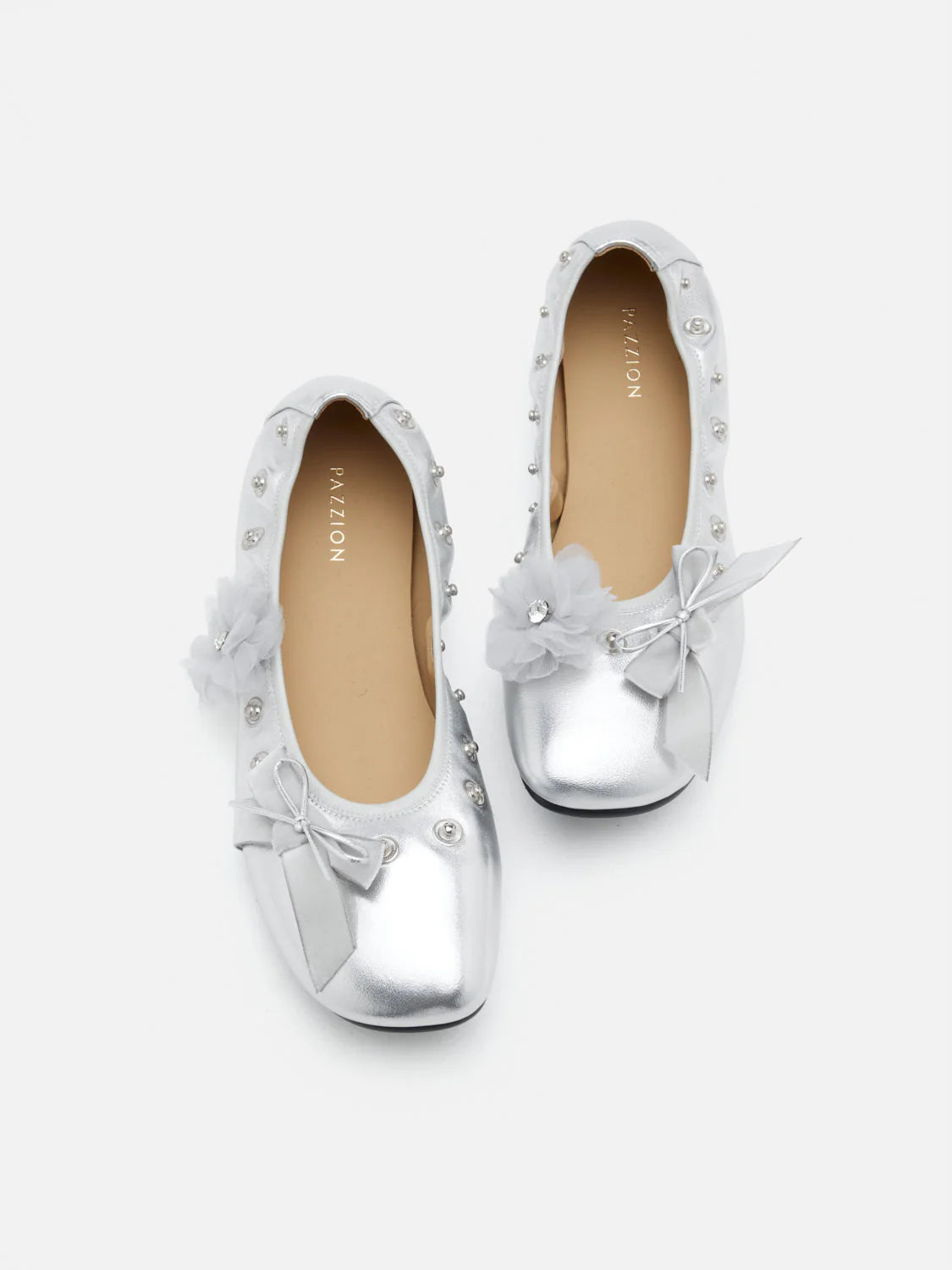 PAZZION, Rolene Clip-Stud Charmed Flats, Silver