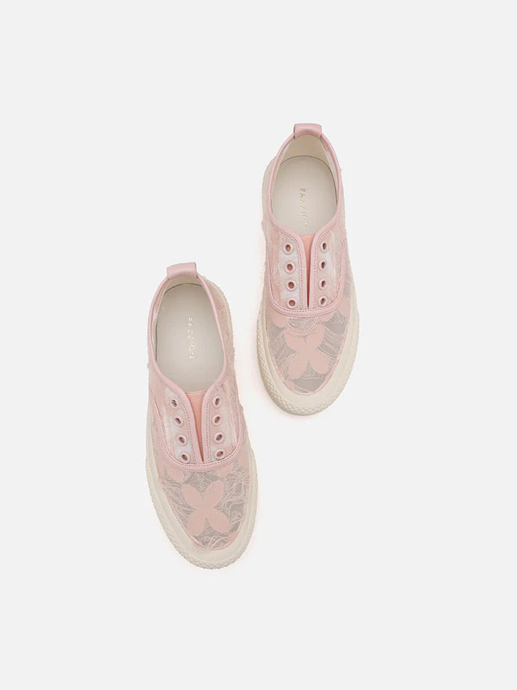 PAZZION, Rory Floral Embroidered Lace Slip-on Sneakers, Pink