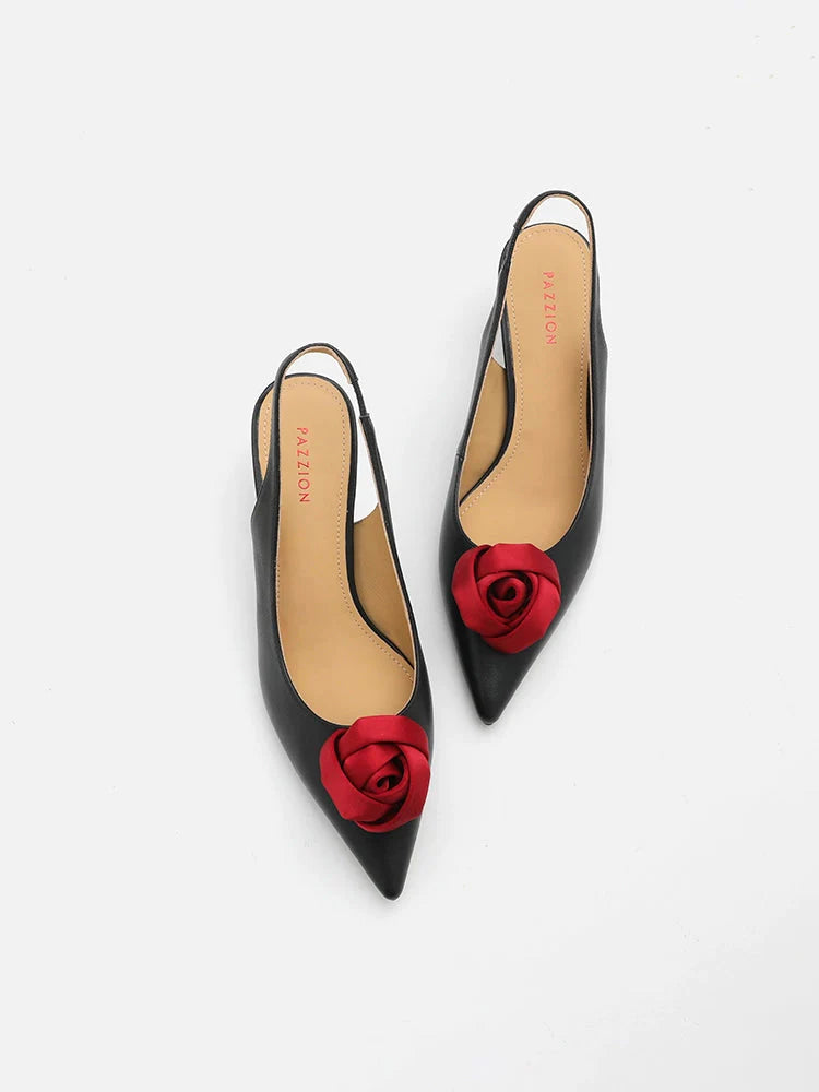 PAZZION, Rosalie Floral Point-Toe Slingback Heels, Black