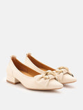 PAZZION, Rue Pointed Bow Wrapped Gold Link Heel, White