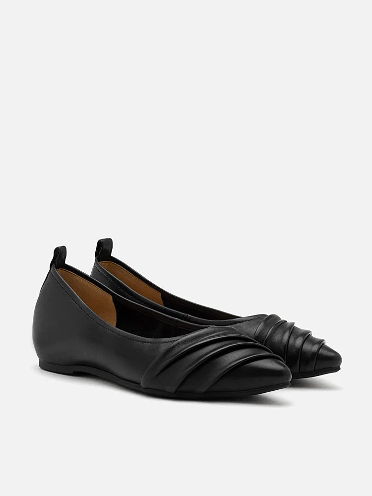 PAZZION, Rylee Ruched Detail Covered Flats, Black