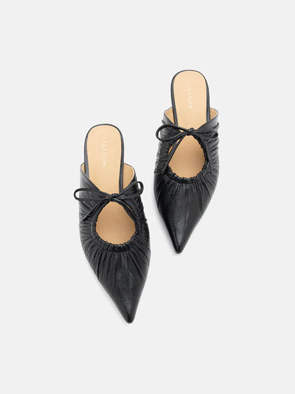 PAZZION, Sabrianna Tied Pointed Toe Mules, Black