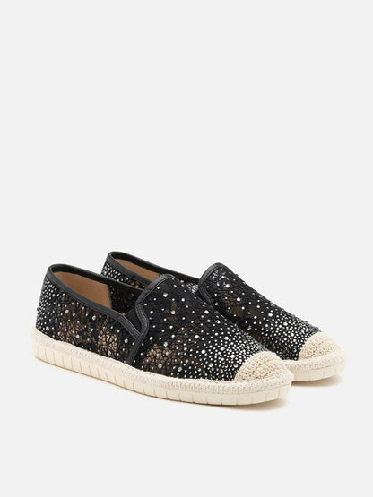 PAZZION, Sabrina Crystal Embellished Espadrilles, Black