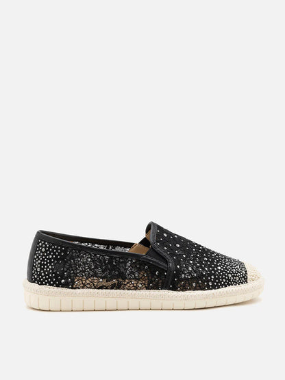 PAZZION, Sabrina Crystal Embellished Espadrilles, Black