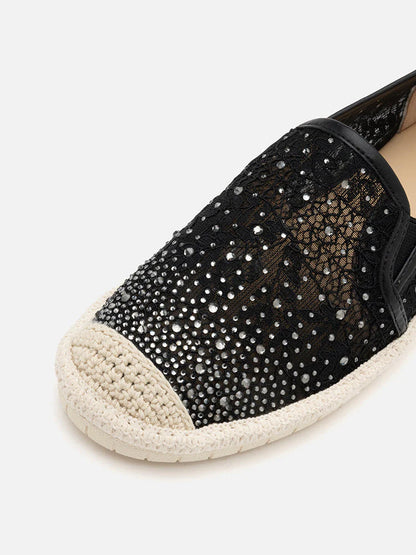 PAZZION, Sabrina Crystal Embellished Espadrilles, Black