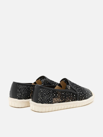 PAZZION, Sabrina Crystal Embellished Espadrilles, Black