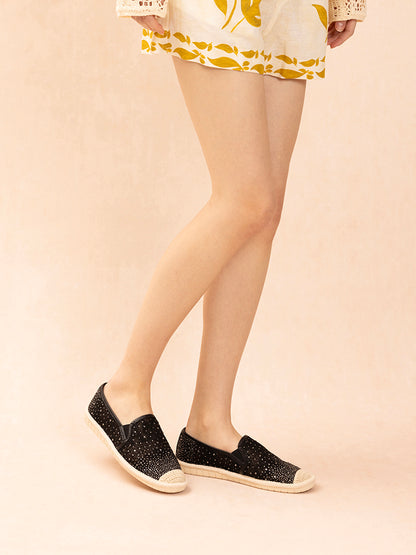 PAZZION, Sabrina Crystal Embellished Espadrilles, Black