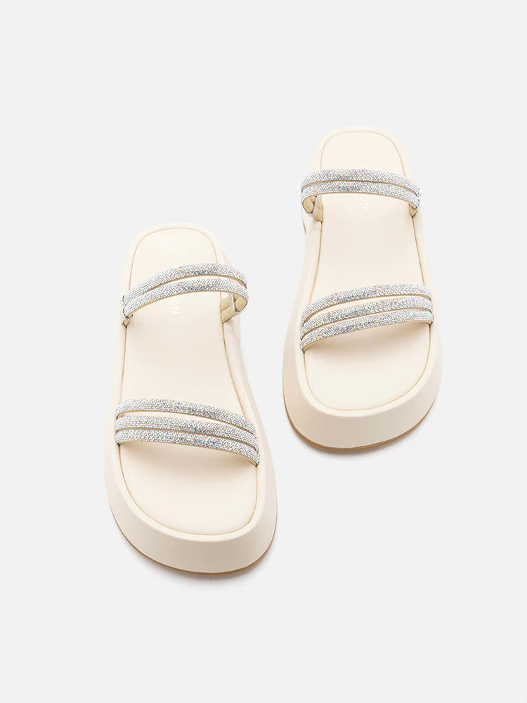 PAZZION, Safiya Crystal Embellished Sandals, Beige