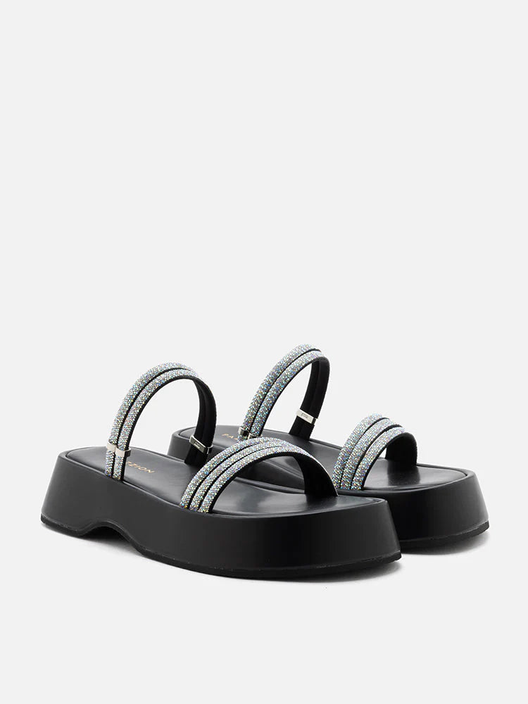 PAZZION, Safiya Crystal Embellished Sandals, Black
