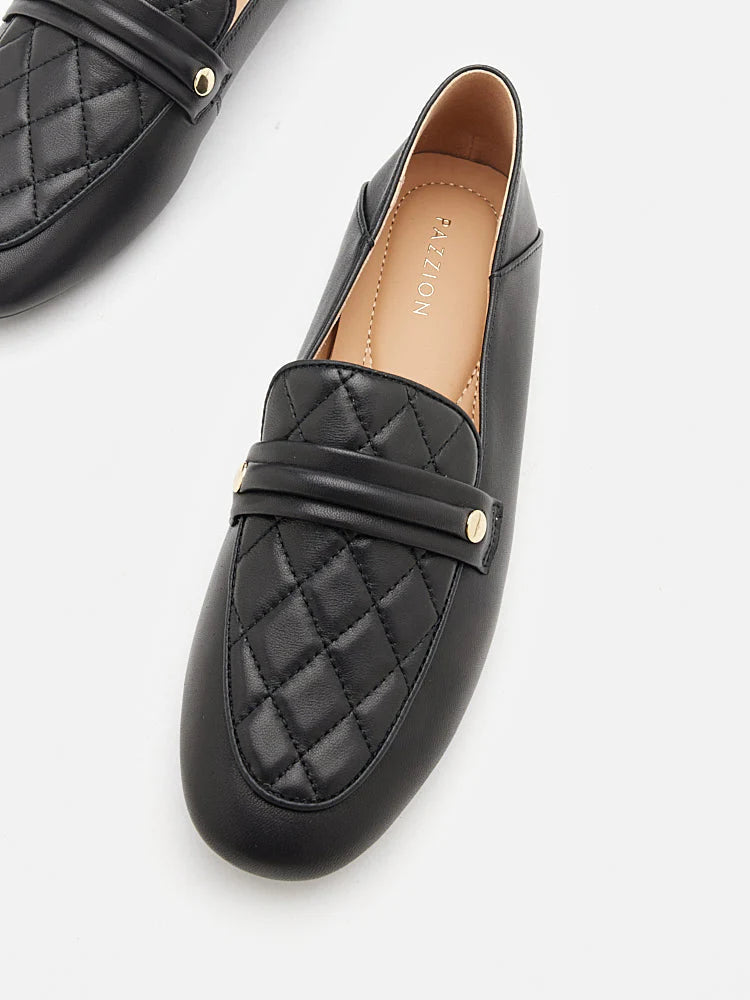 PAZZION, Sandra Quilted Loafers, Black