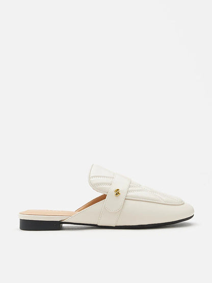 PAZZION, Sara Gold Accent Quilted Mules, Beige