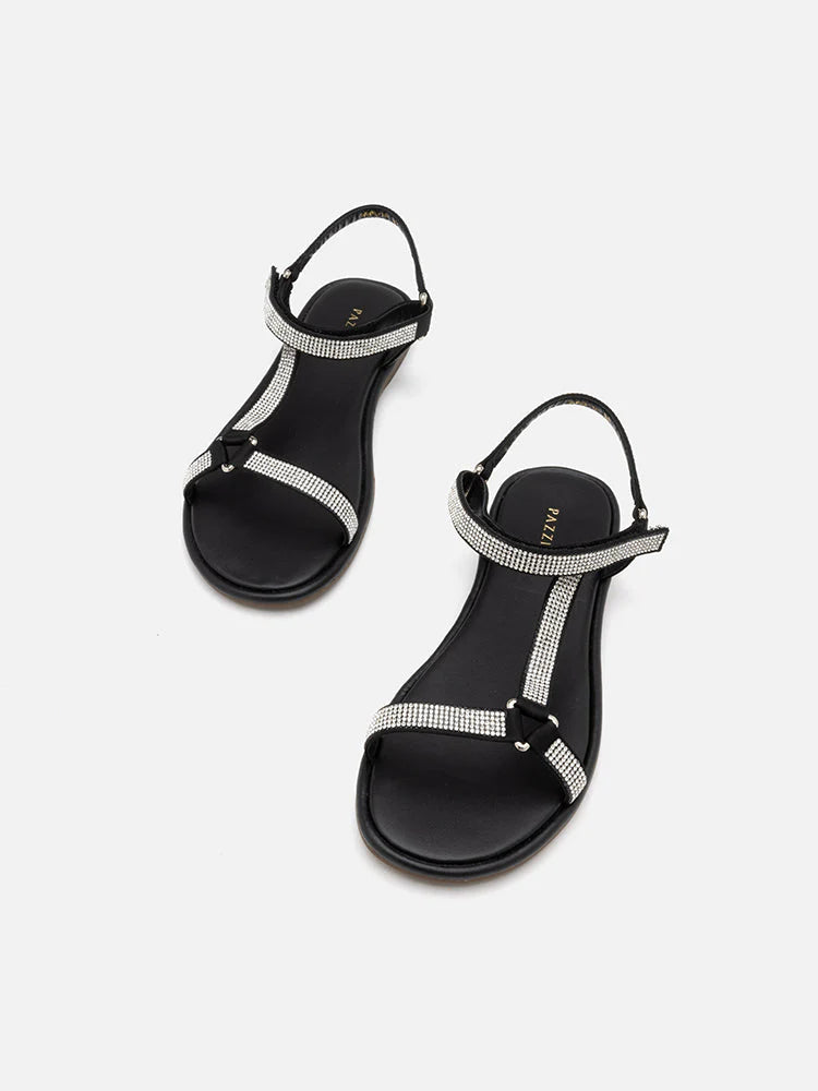 PAZZION, Sasha Crystal Embellished Sandals, Black