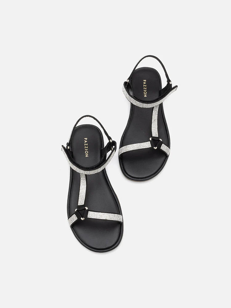 PAZZION, Sasha Crystal Embellished Sandals, Black