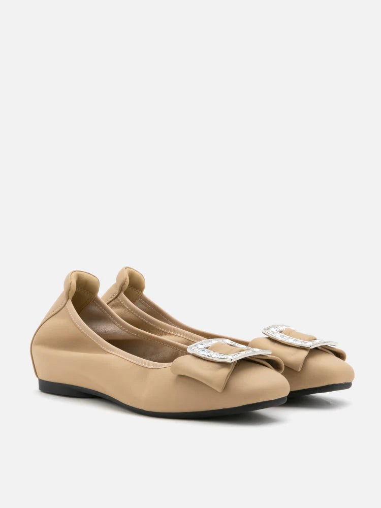 PAZZION, Selma Buckle Round-Toe Flats, Almond