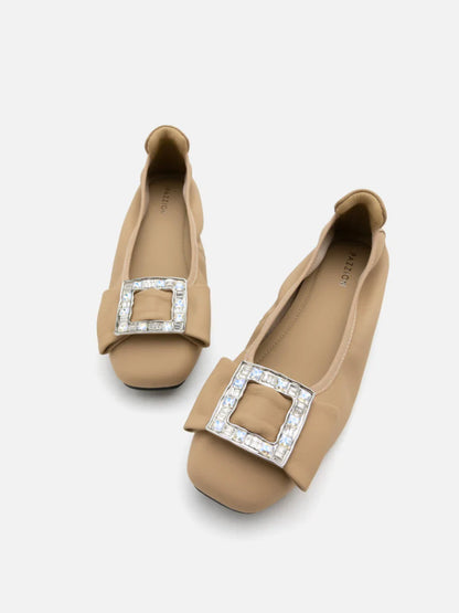 PAZZION, Selma Buckle Round-Toe Flats, Almond