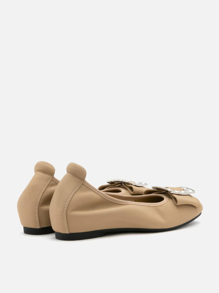 PAZZION, Selma Buckle Round-Toe Flats, Almond