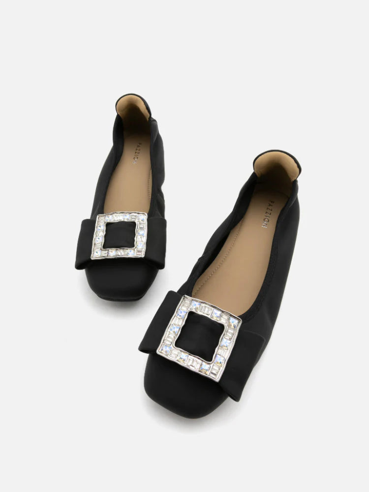 PAZZION, Selma Buckle Round-Toe Flats, Black