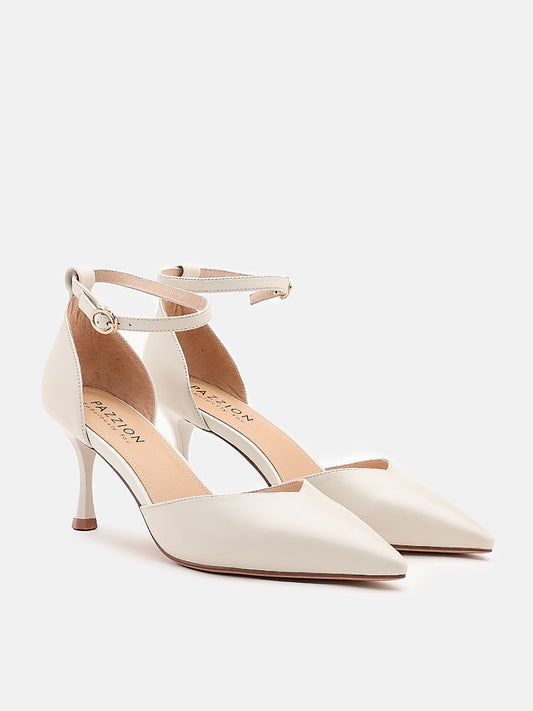 PAZZION, Seraphina Pearl Strap Point-Toe Heels, Beige