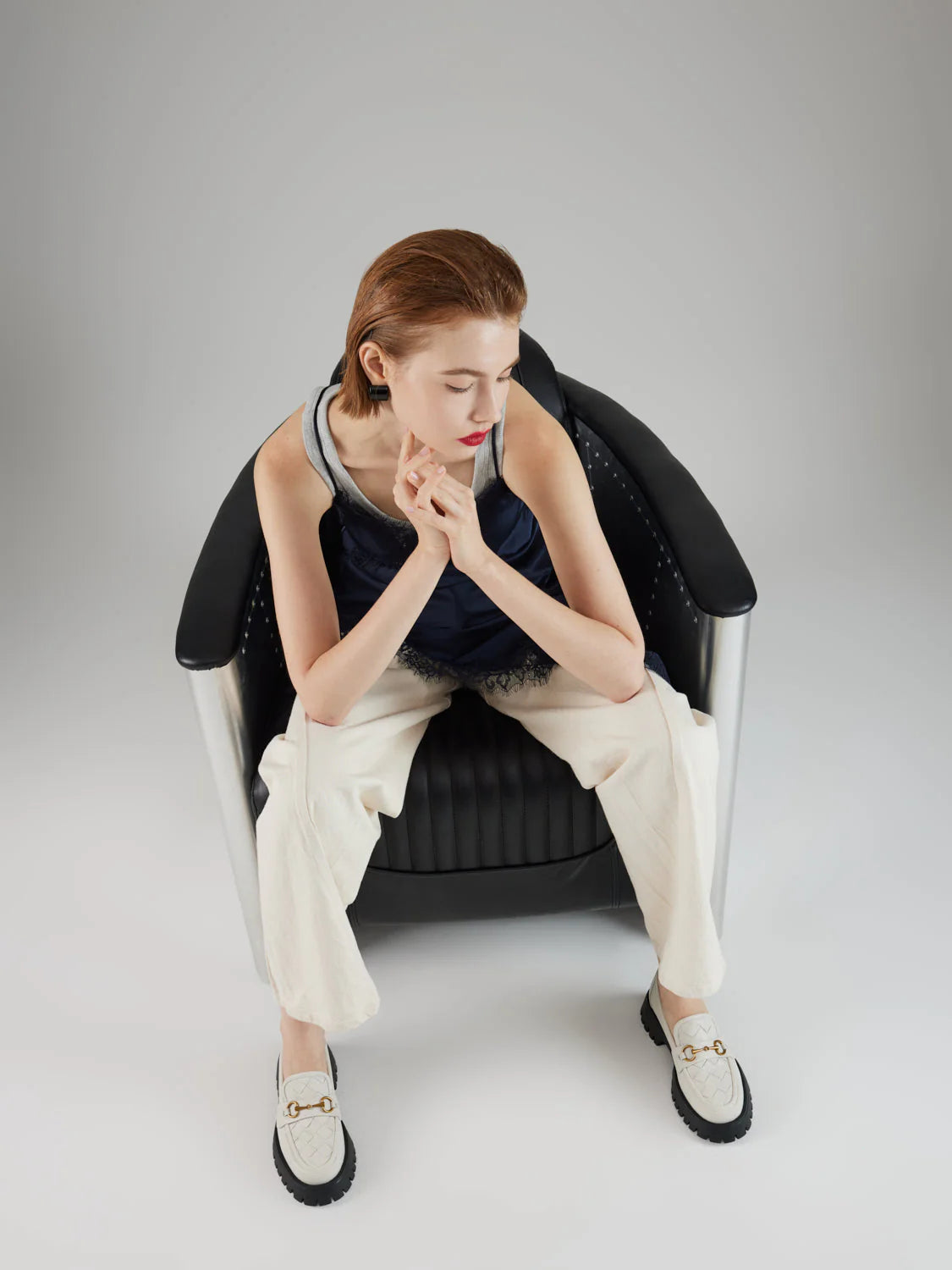 PAZZION, Serivelle Woven Buckle Leather Platform Loafers, Beige