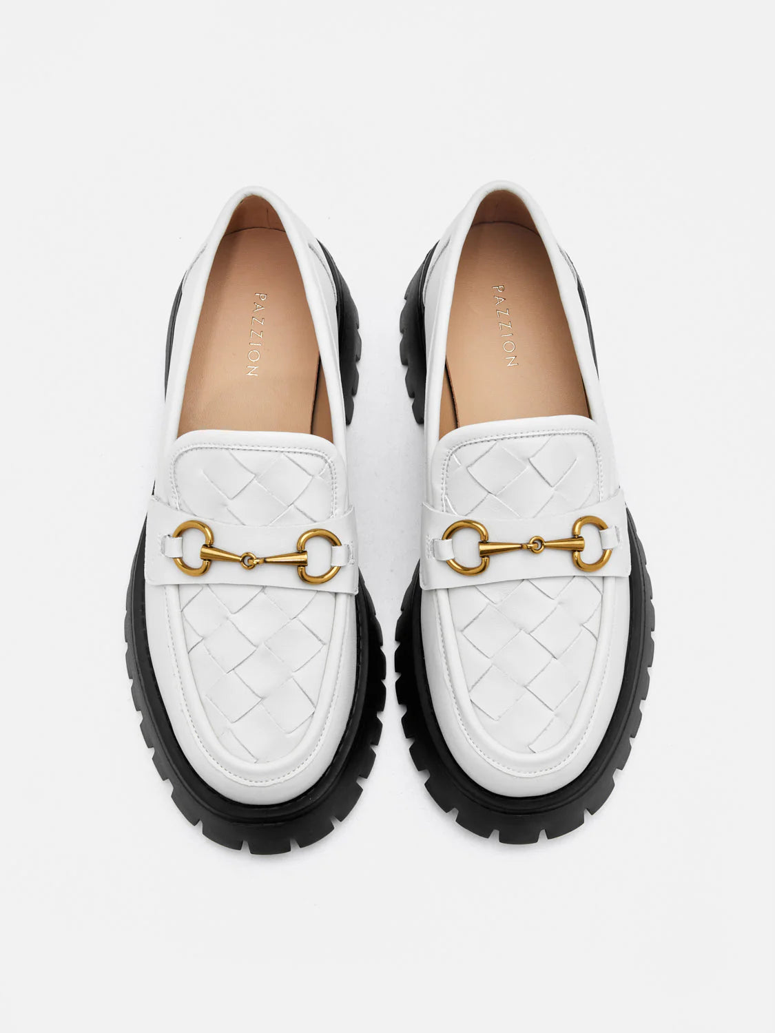 PAZZION, Serivelle Woven Buckle Leather Platform Loafers, Beige