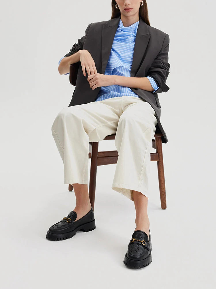 PAZZION, Serivelle Woven Buckle Leather Platform Loafers, Black