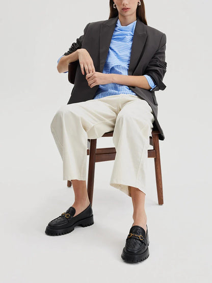 PAZZION, Serivelle Woven Buckle Leather Platform Loafers, Black