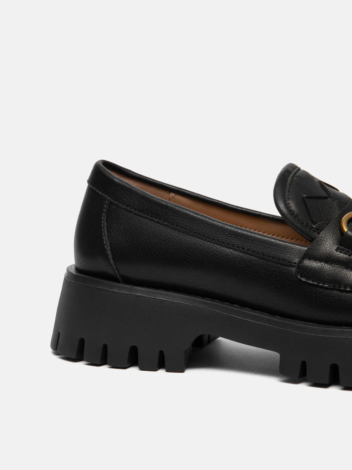 PAZZION, Serivelle Woven Buckle Leather Platform Loafers, Black