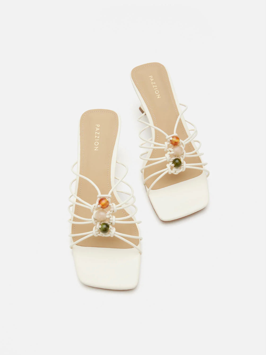 PAZZION, Shevone Bead Knot Sandal Heels, Beige