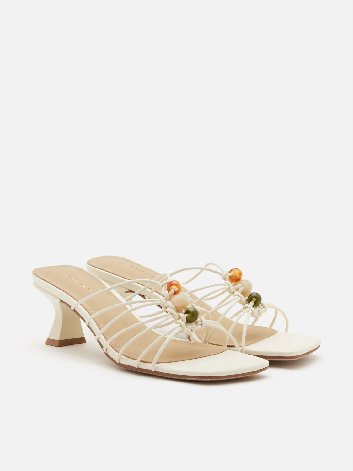 PAZZION, Shevone Bead Knot Sandal Heels, Beige