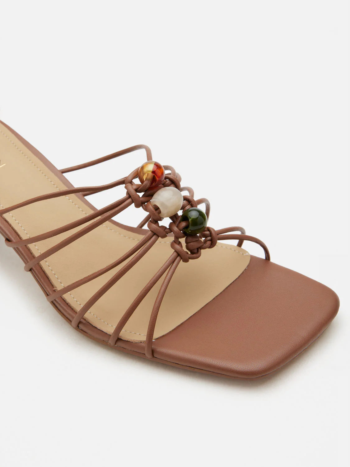 PAZZION, Shevone Bead Knot Sandal Heels, Brown