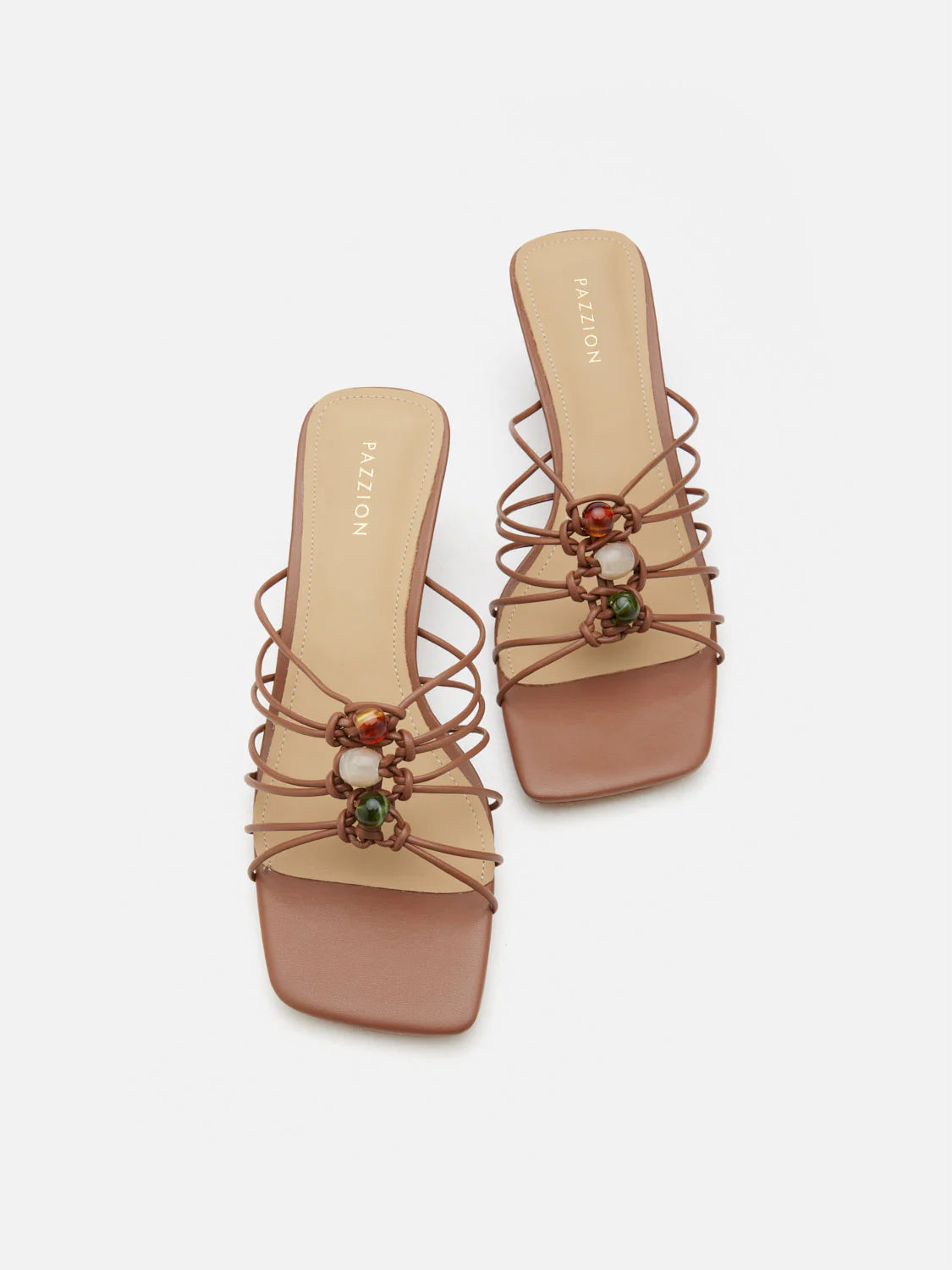 PAZZION, Shevone Bead Knot Sandal Heels, Brown