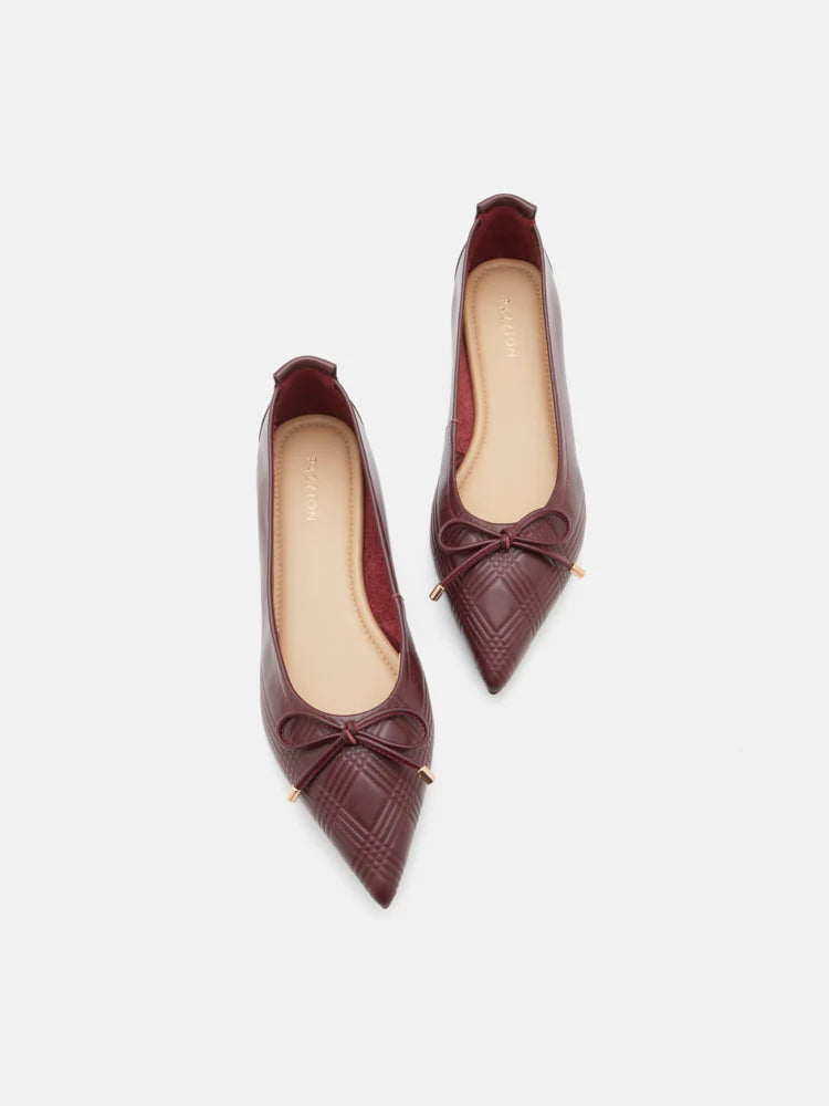 PAZZION, Sienna Bow Pointed Toe Flats, Wine