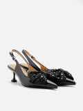 PAZZION, Sienna Sequinned Ribbon Slingback Pumps, Black