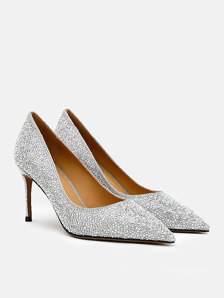 PAZZION, Sigrid Diamante Embellished Pointed Heels, Silver