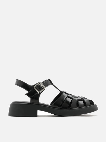 PAZZION, Sika Patent Fisherman Sandals, Black