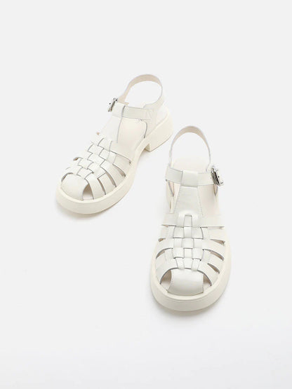 PAZZION, Sika Patent Fisherman Sandals, White