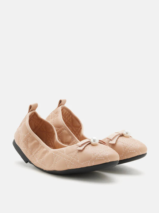 PAZZION, Simona Quilted Bow Pearl Foldable Flats, Pink