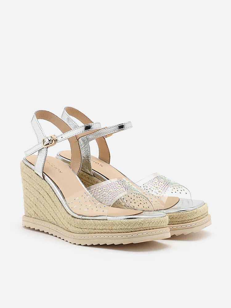 PAZZION, Simone Crystal Embellished Wedges, Silver