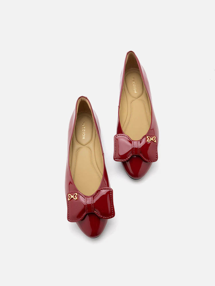PAZZION, Sloane Bow Embellished Patent Flats, Red