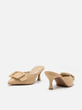 PAZZION, Solada Pointed Buckle Mule Heels, Almond