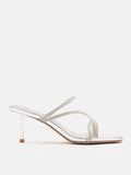 PAZZION, Stacey Strappy Silver Sparkly Open Toe Heels, Silver