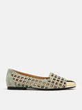 PAZZION, Starling Metal Toe Studs Embellished Flats, Green