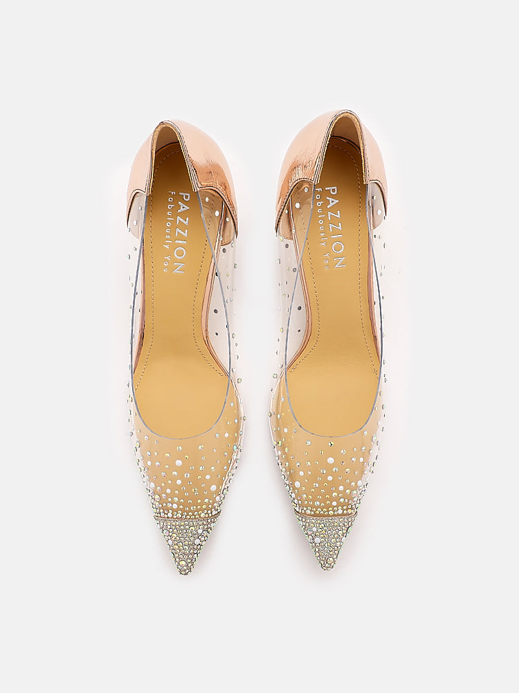 PAZZION, Starry Love Embellished Heels, Champagne