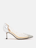 PAZZION, Starry Love Embellished Heels, Silver