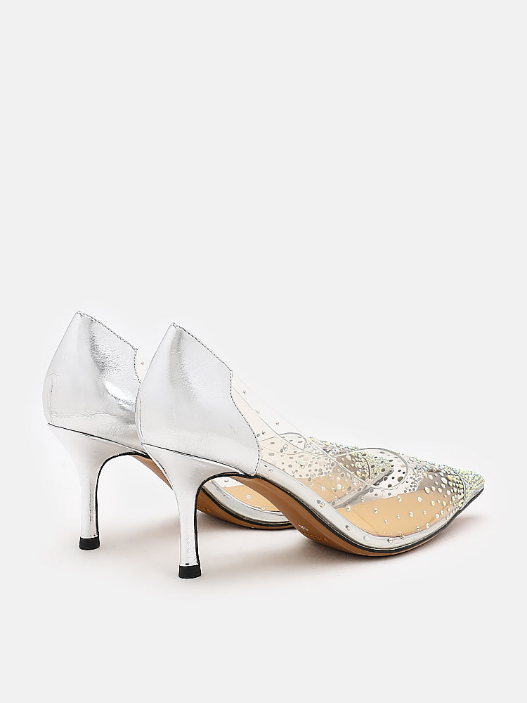 PAZZION, Starry Love Embellished Heels, Silver