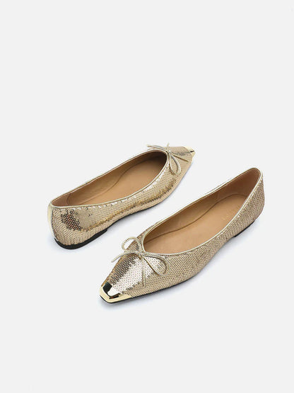 PAZZION, Stella Sequin Dï¿½cor Metal-Toe Bow Flats, Gold