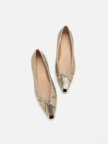 PAZZION, Stella Sequin Dï¿½cor Metal-Toe Bow Flats, Gold