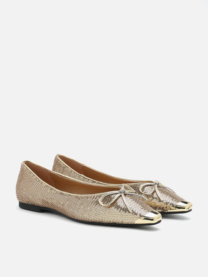 PAZZION, Stella Sequin Dï¿½cor Metal-Toe Bow Flats, Gold